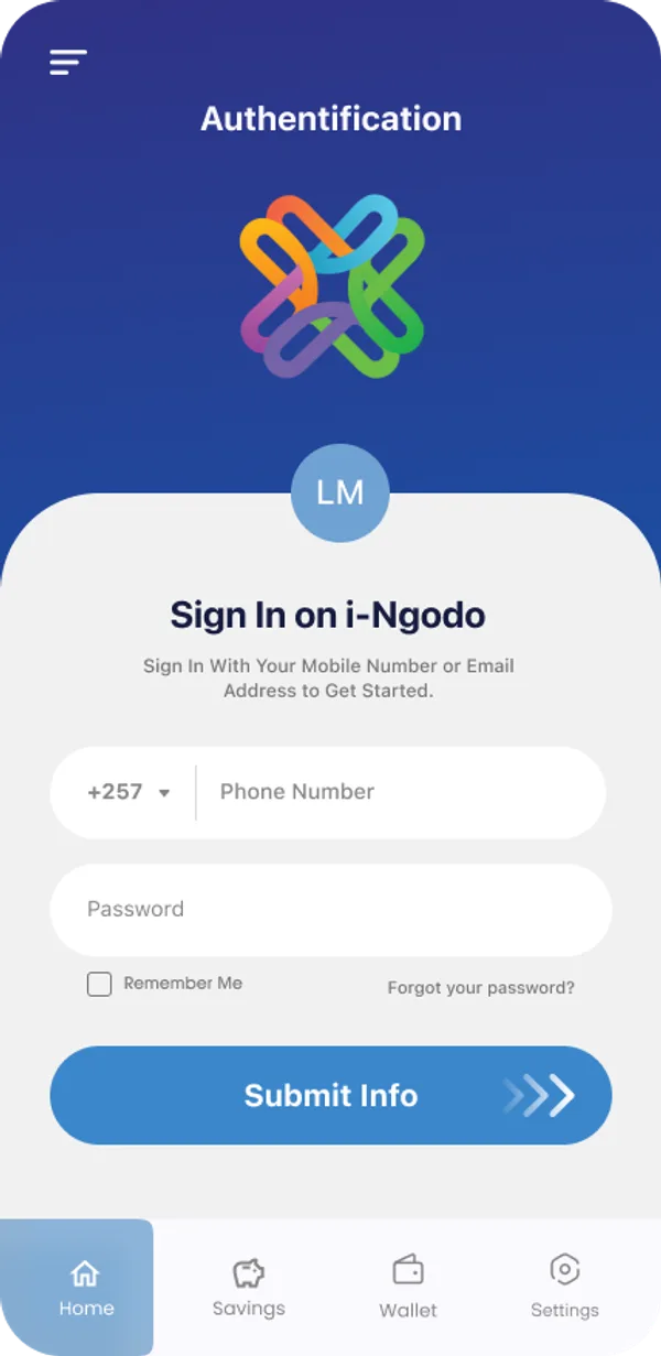 IngodoYanje mobile wallet sign-in screen